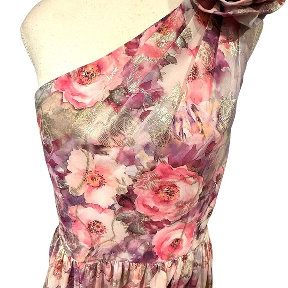 Aidan Mattox Floral Jacquard One Shoulder Sleeveless Flower Shoulder A-Line Gown - Picture 10 of 15
